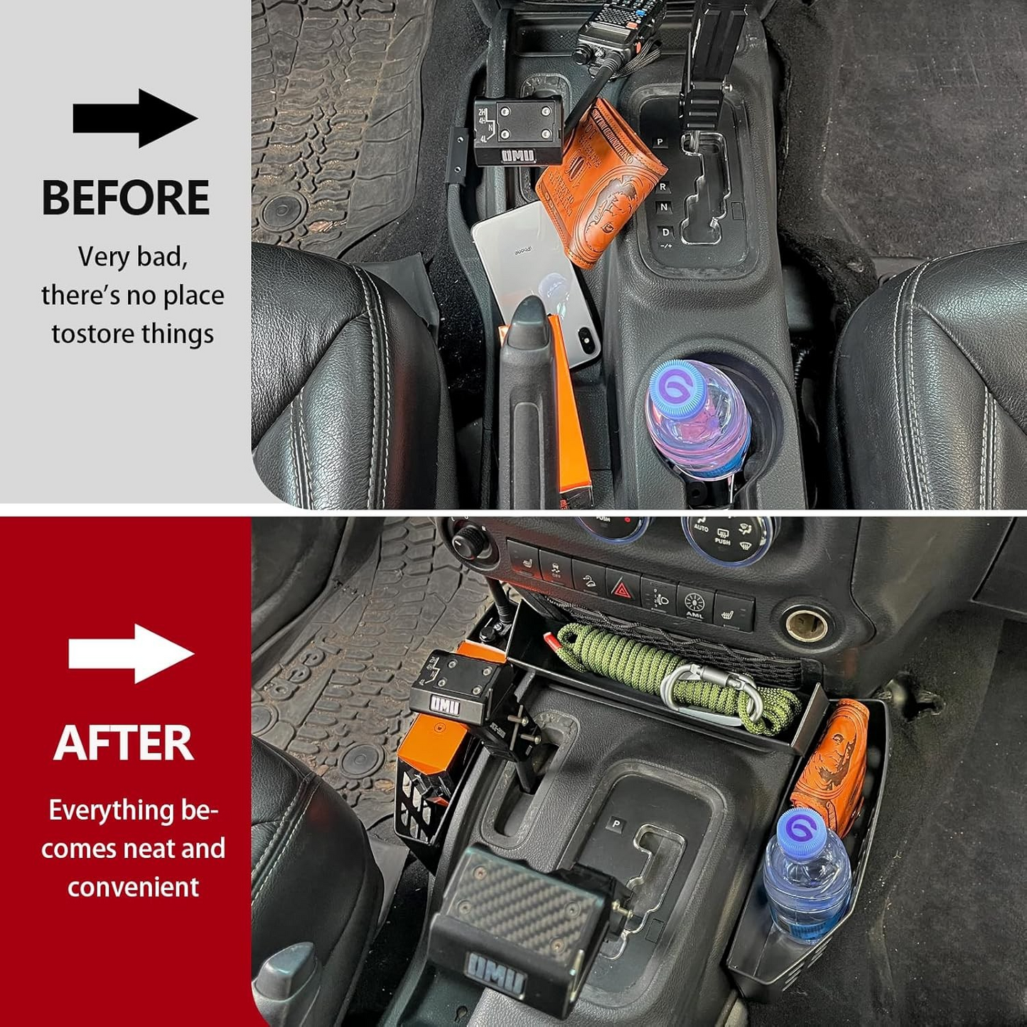 Gear Shift Console Organizer for 2011-2018 Jeep Wrangler JK JKU,Shifter Storage Box Stainless Steel,Center Console Hanging Box,Gear Tray Coin Storage Box(Only Fit Standard Transmission)