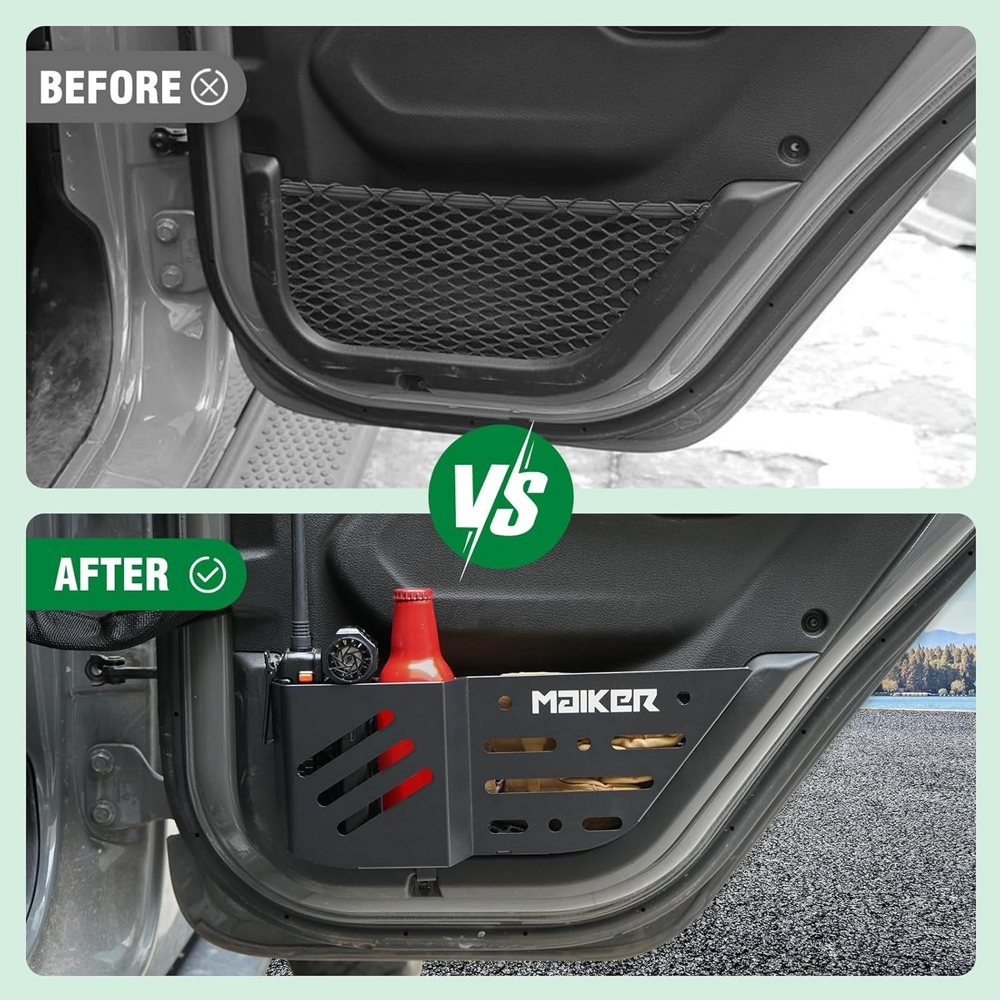 MAIKER Metal Rear Door Pocket Storage Box Compatible with 2018-2024 Jeep Wrangler JL JLU 4XE & 2020-2024 Gladiator JT, Molle Panels Door Organizer Replaces Sagging Nets, 2PCS