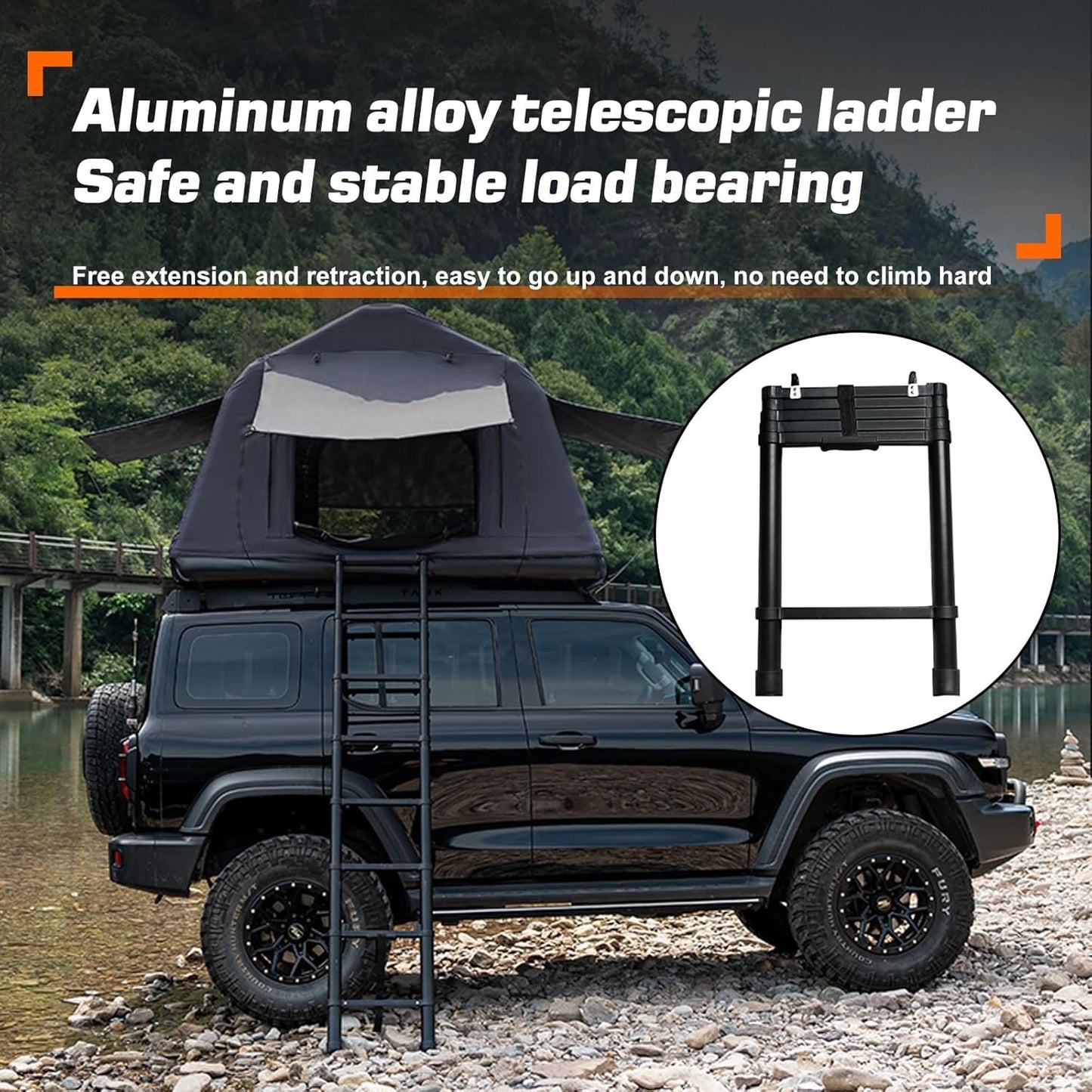 3-in-1 Roof Tent, Land & Water Camping Tent, Inflatable Waterproof Roof Tent Suitable for SUV, Truck, Jeep, Off-Road Vehicle, Thickening Windproof 2-3 People Tent with Paddle, Ladder, Hand Pumps, Rod