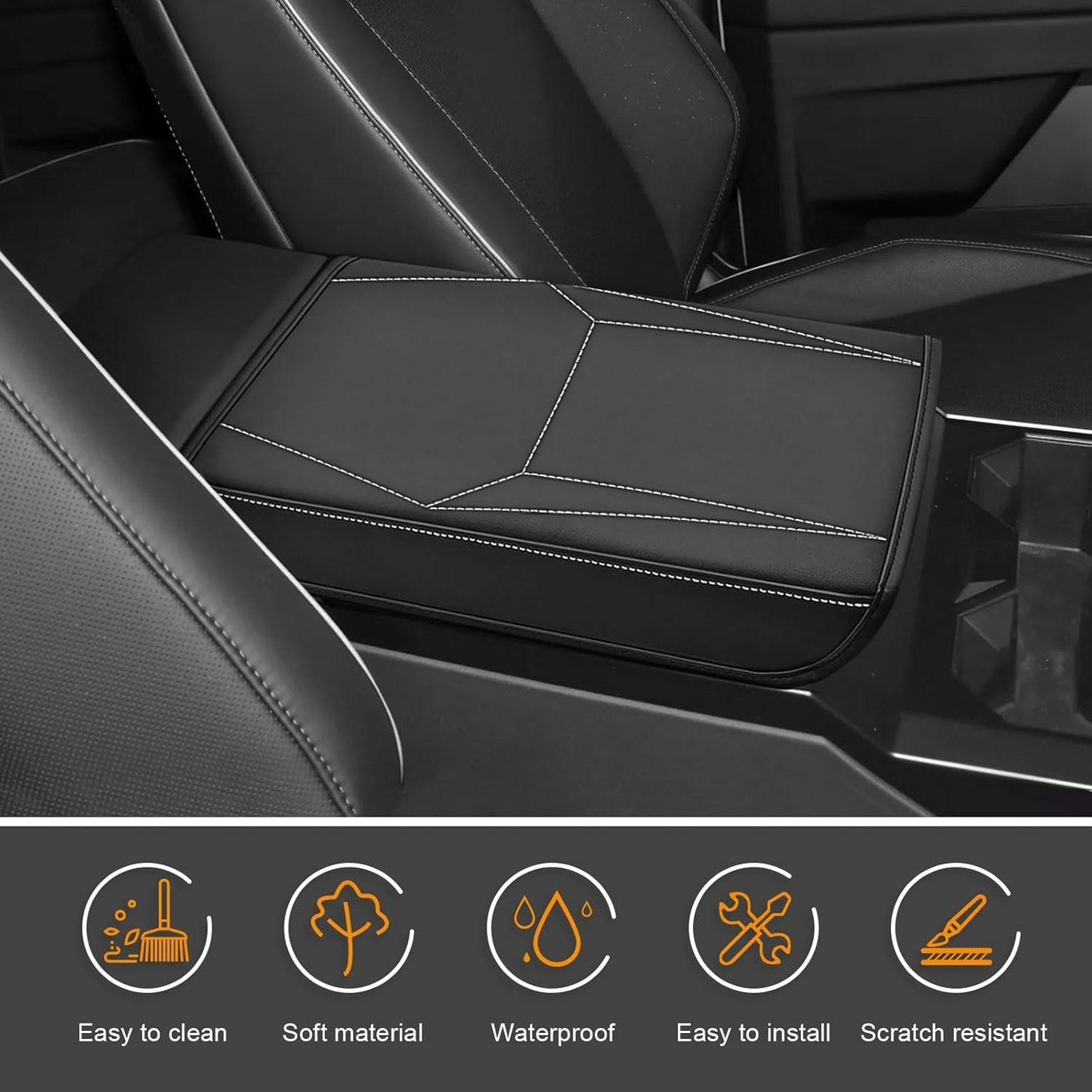 MAIKER Center Console Cover, Upgraded Microfiber Leather Car Armrest Cover Compatible with Tesla Cybertruck 2023 2024 (Black)