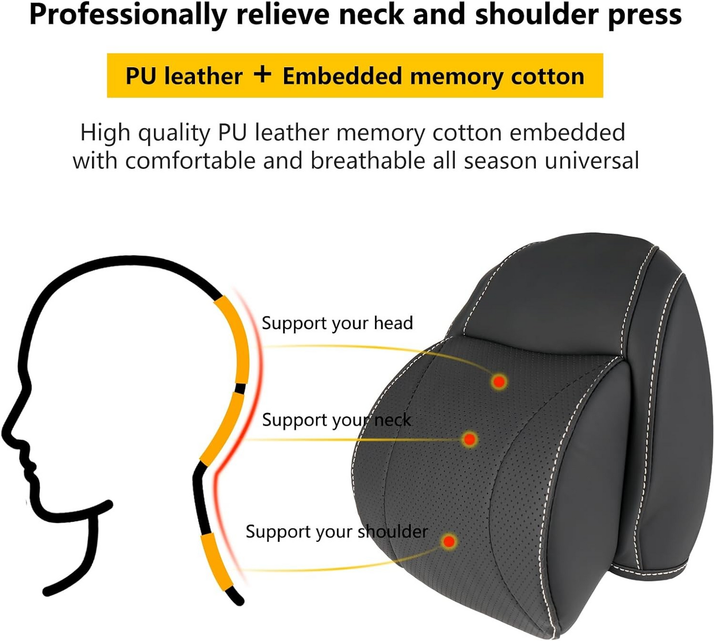 MAIKER Neck Pillows Compatible with 2021-2024 Ford Bronco 2/4 Door Softness Driver Front Seat Headrest Pillow 100% Memory Foam and Breathable Cover, 1pc