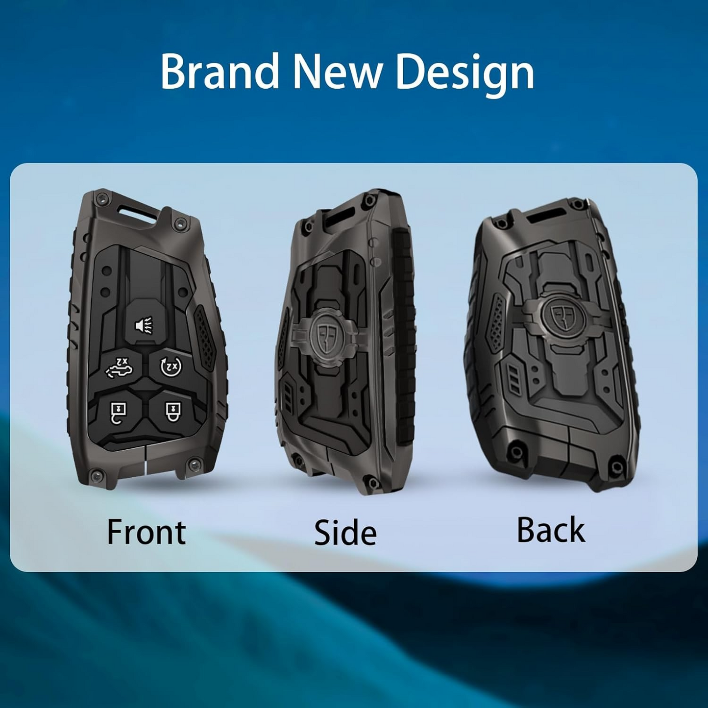 Key Fob Case Cover 5-Button Compatible with GMC Remote Fob Case Metal Shell with Key Chain Protector Key Case Shell with Keychain