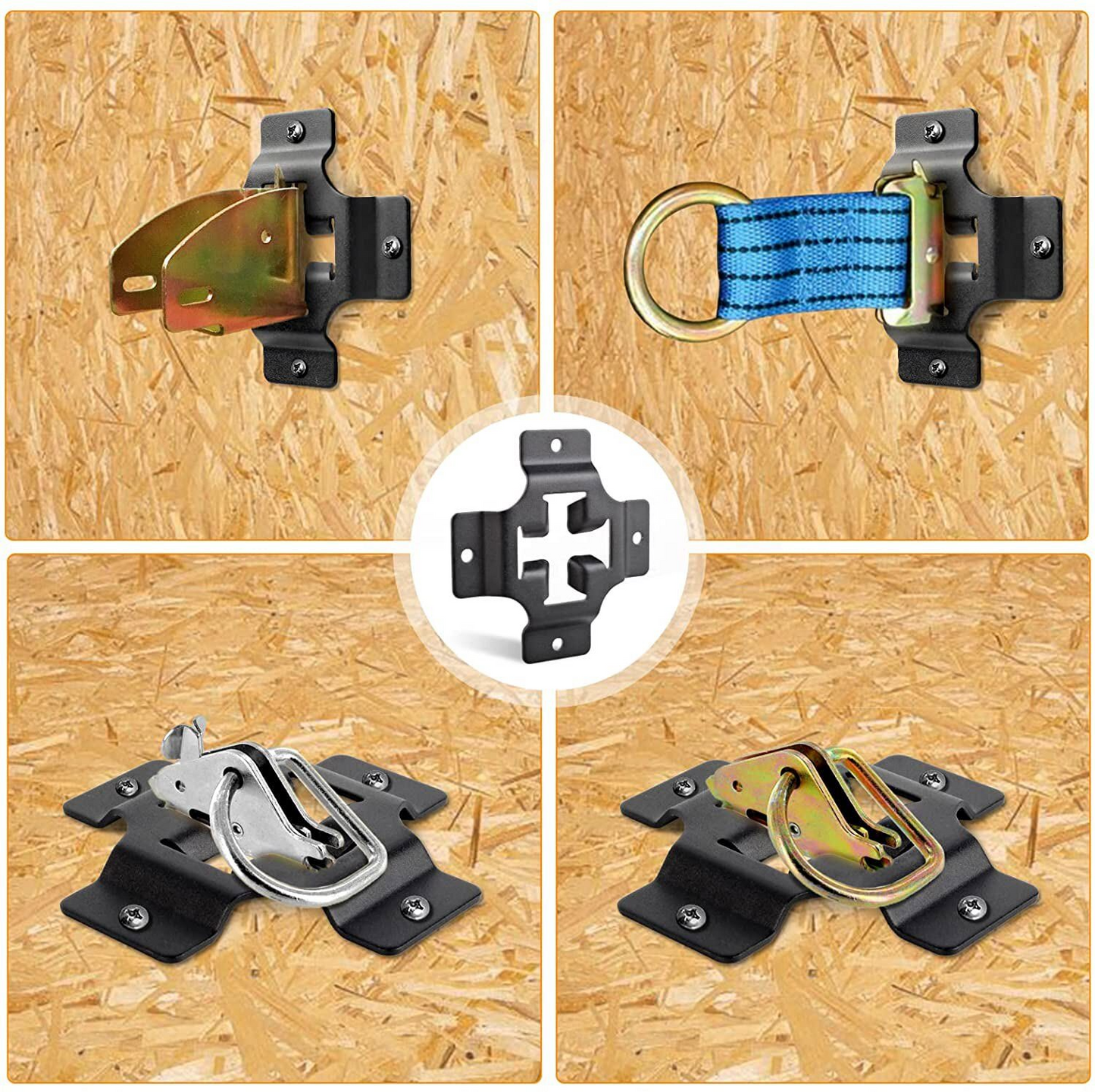 MAIKER 4 E-Track Tie Down Mini Trailer Plates Heavy Duty Black Steel with Horizontal & Vertical Slots for for E-Track Ratchet/Cam Straps Trucks Vans Trailers Boats Pickups