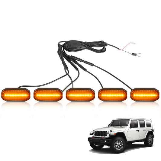5PCS Amber LED Grille Lights (24-25 Jeep Wrangler JL JLU & Gladiator JT)