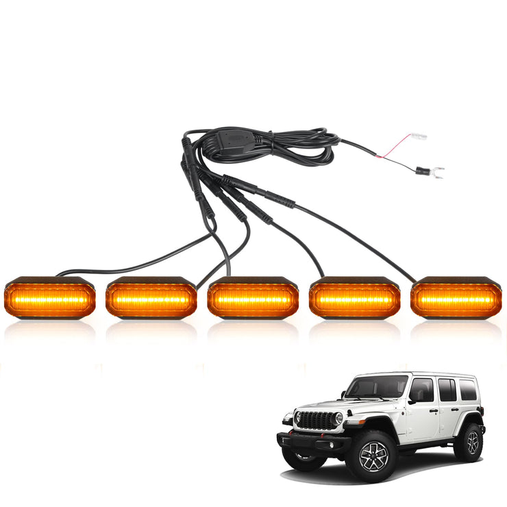 5PCS Amber LED Grille Lights (24-25 Jeep Wrangler JL JLU & Gladiator JT)
