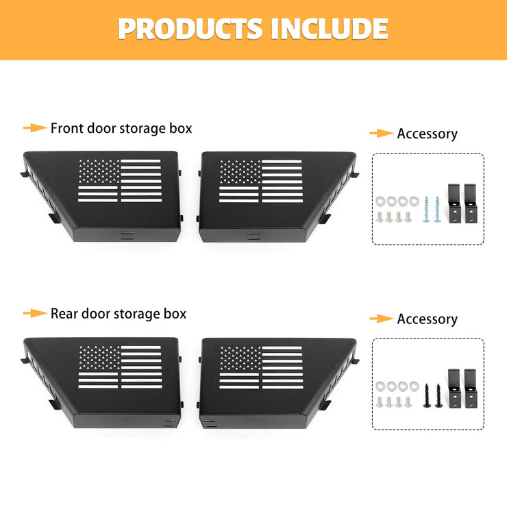 2PC Metal Front & Rear Door Storage Box Door Side Insert Organizer Box Pockets (07-18 Jeep Wrangler JK 4 Door)