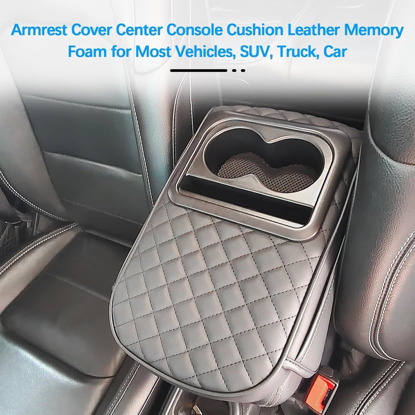 MAIKER Auto Center Console Armrest Pillow, PU Leather Car Armrest Cushion with Cup Holder, Phone Holder and 2 Side Storage Bag, Universal Car Armrest Box Cover Protector for Most Vehicles