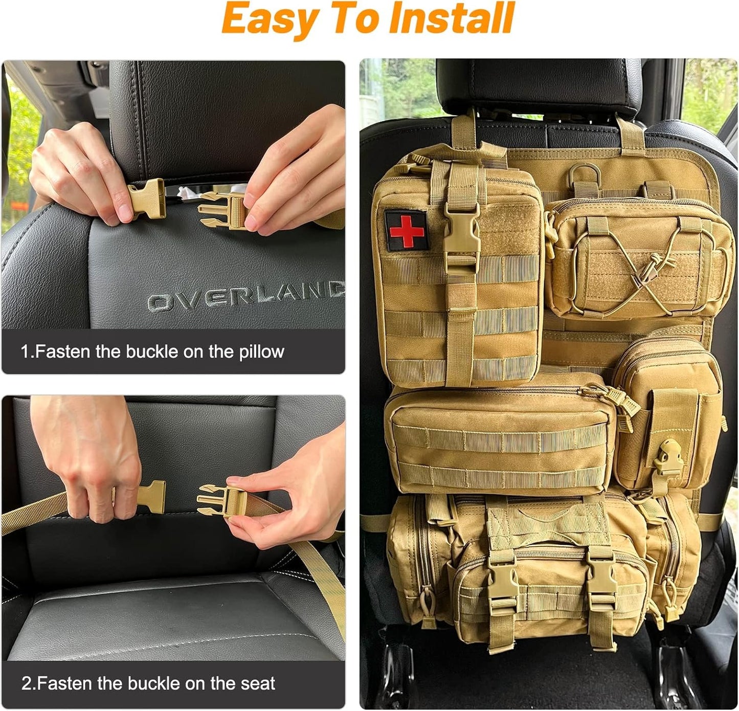 Universal Tactical Vehicle Back Seat Organizer with 5 Molle Pouch Molle Pouches Truck Seat Organizer Tactical Gear for Car Truck Ford Jeep Vehicle