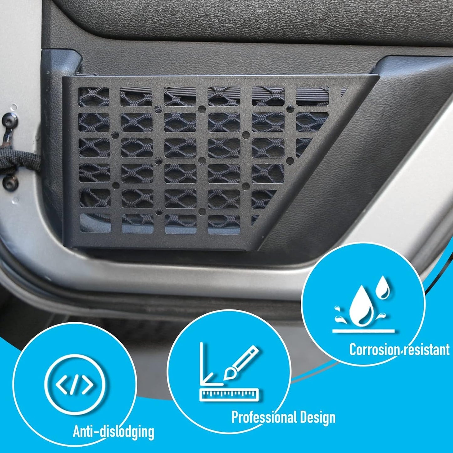 Metal Rear Door Storage Pockets for 2007-2018 Jeep Wrangler JK JKU 2/4 Door Side Insert Organizer Box Stainless Steel Latest Upgraded