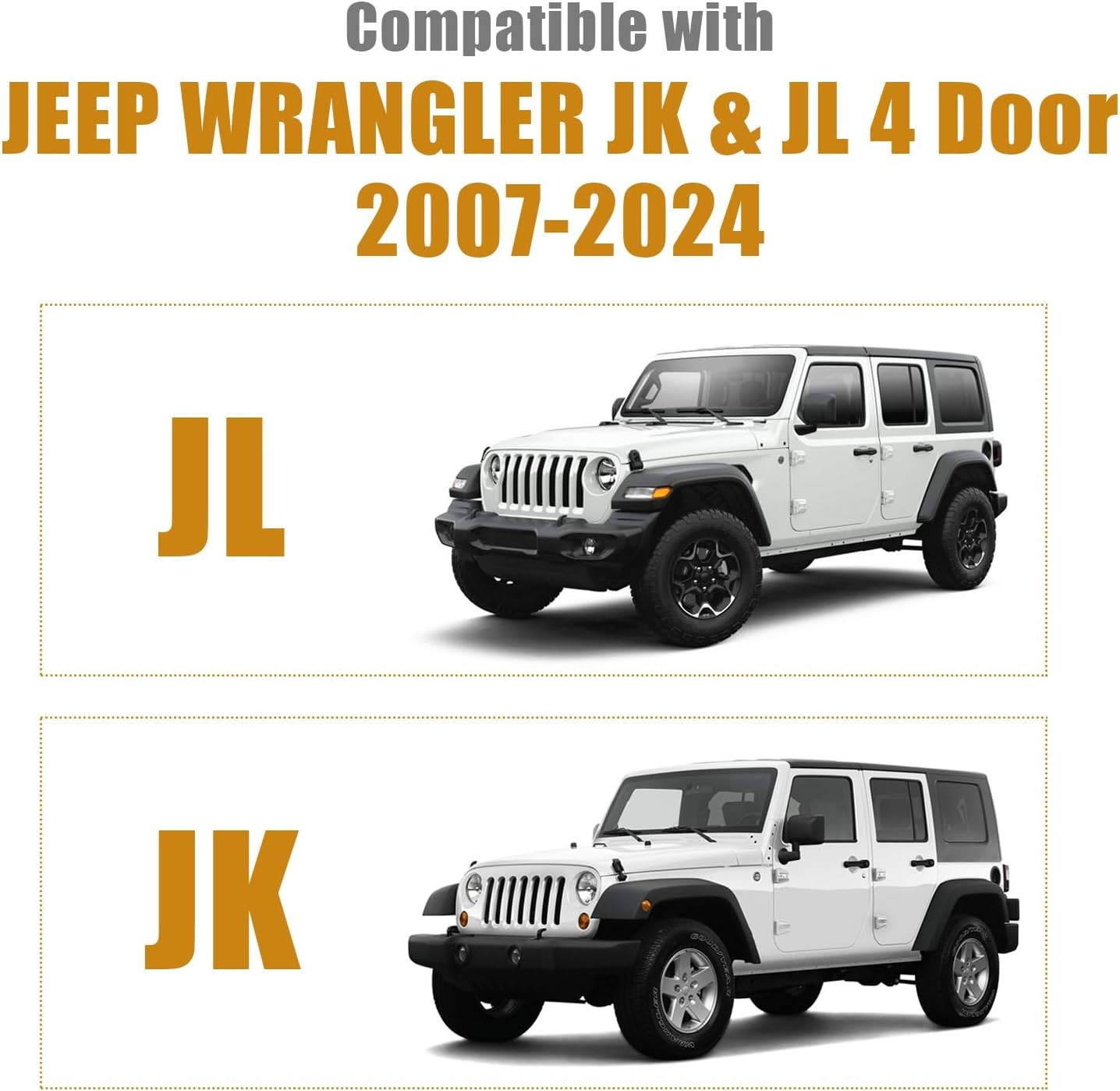 Cab Cover 600D Oxford Windproof Sunshade Cover for 2007-2024 Jeep Wrangler JK JL 4 Door, 6-Layer Protection Frost Wiper & Mirror Covers Protect from Sunshine, UV, Snow, Rain, Wind Black