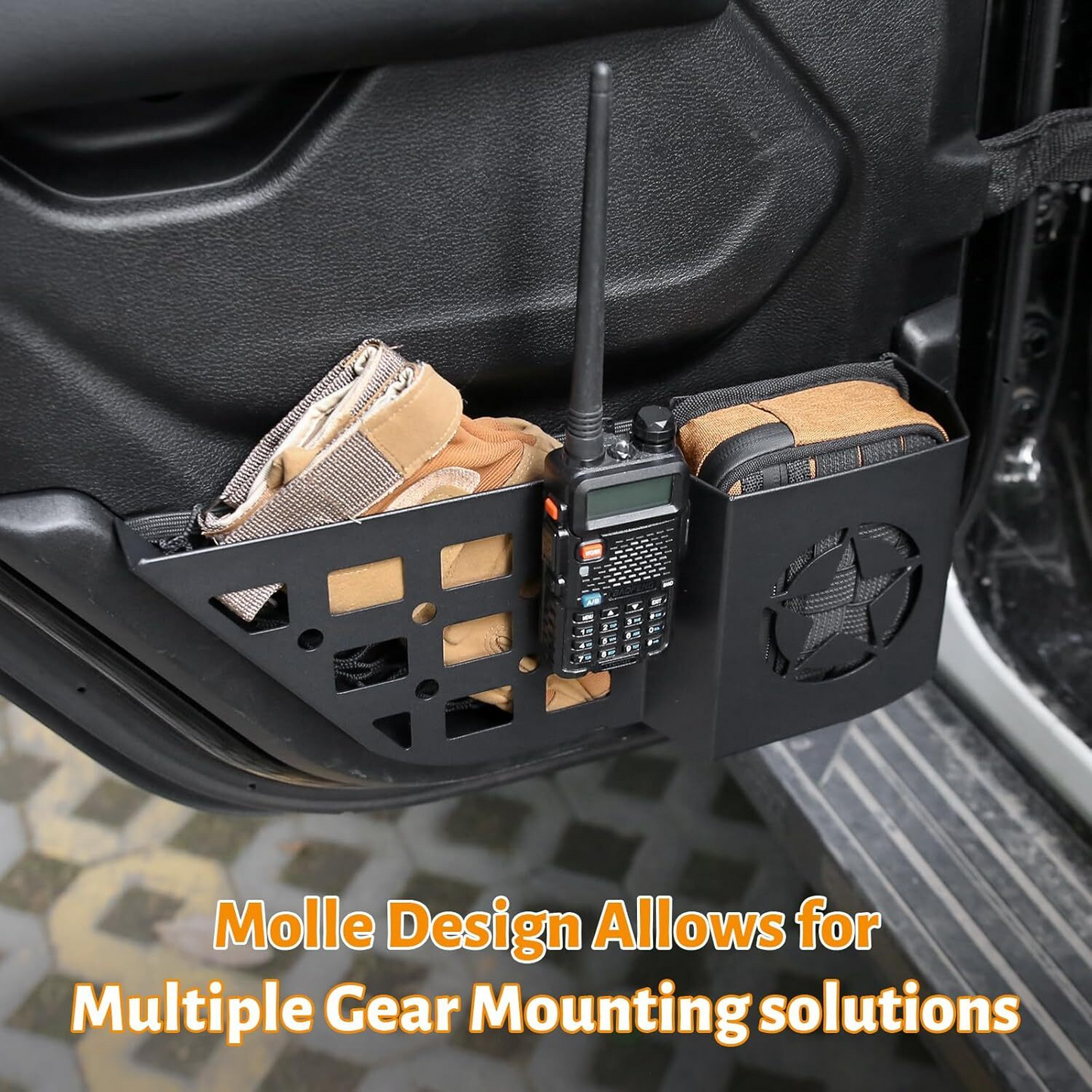 FUNY Rear door storage box Compatible with 2018-2025 Jeep Wrangler JL JLU & Gladiator JT, Door Side Insert Organizer Box Metal Door Net Pocket ReplacementDoor Organizer Panel, 2PCs