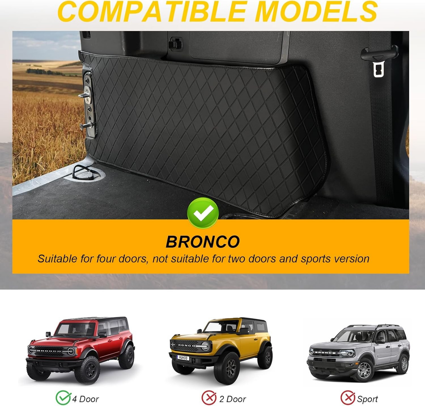 MAIKER Trunk Protector Mats Compatible with Ford Bronco 2021 2022 2023 2024 4-Door Cargo Sidewall Protector Trunk Sidewall Protector Mats Black PU Leather Interior Accessories