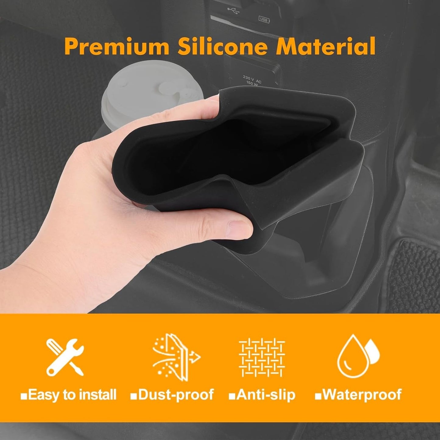 Rear Cup Holder Coaster Compatible with 2018-2024 Jeep Wrangler JL JLU 4XE & 2020-2024 Gladiator JT 4 Door, Silicone Cup Holder Mat Pad Insert CupHolder Liner
