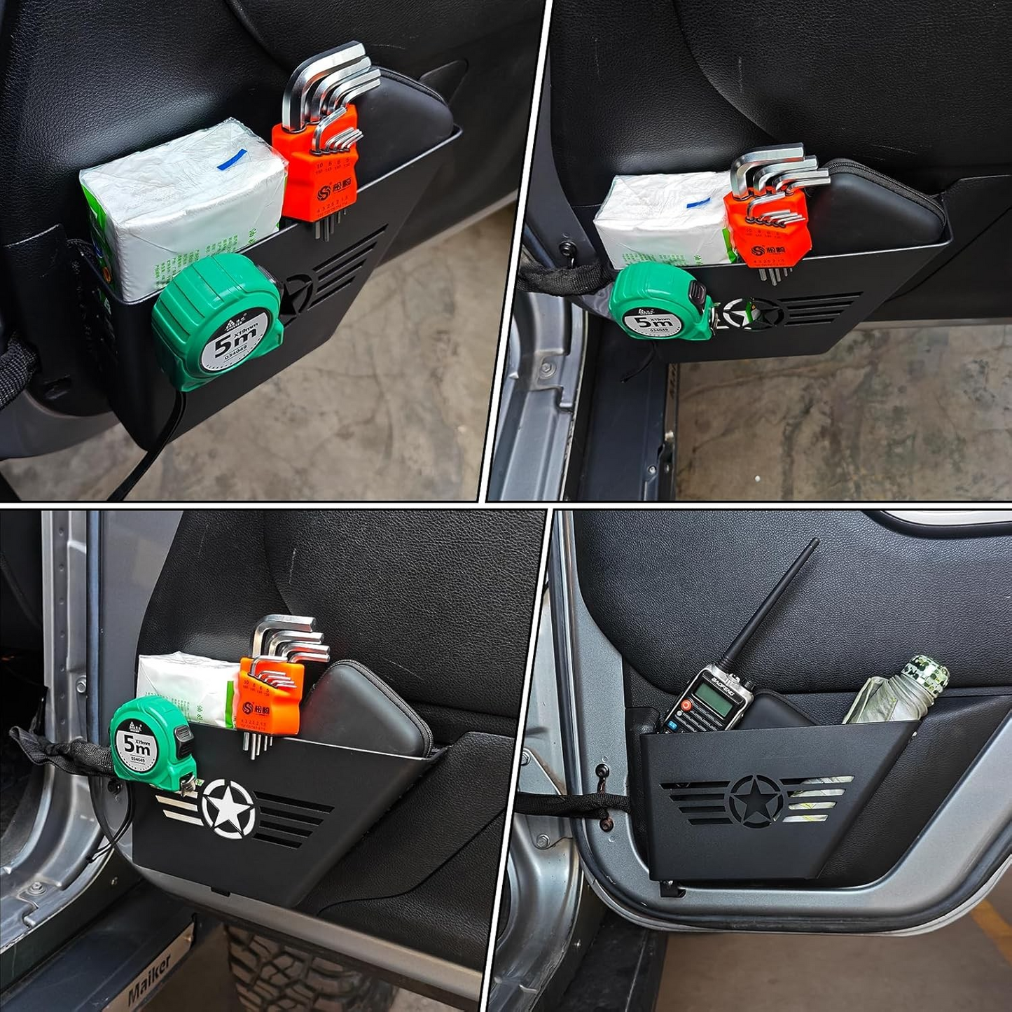 FUNY Metal Rear Door Storage Box, Door Side Insert Organizer Box Pockets for 2007-2018 Jeep Wrangler JK JKU 4 Door 2pcs