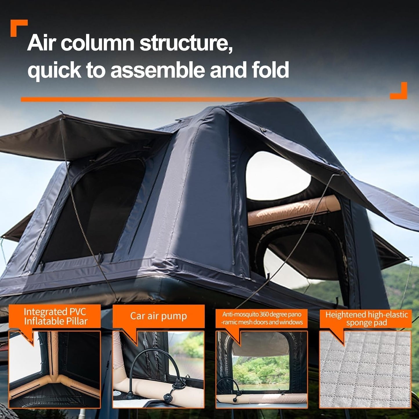 3-in-1 Roof Tent, Land & Water Camping Tent, Inflatable Waterproof Roof Tent Suitable for SUV, Truck, Jeep, Off-Road Vehicle, Thickening Windproof 2-3 People Tent with Paddle, Ladder, Hand Pumps, Rod