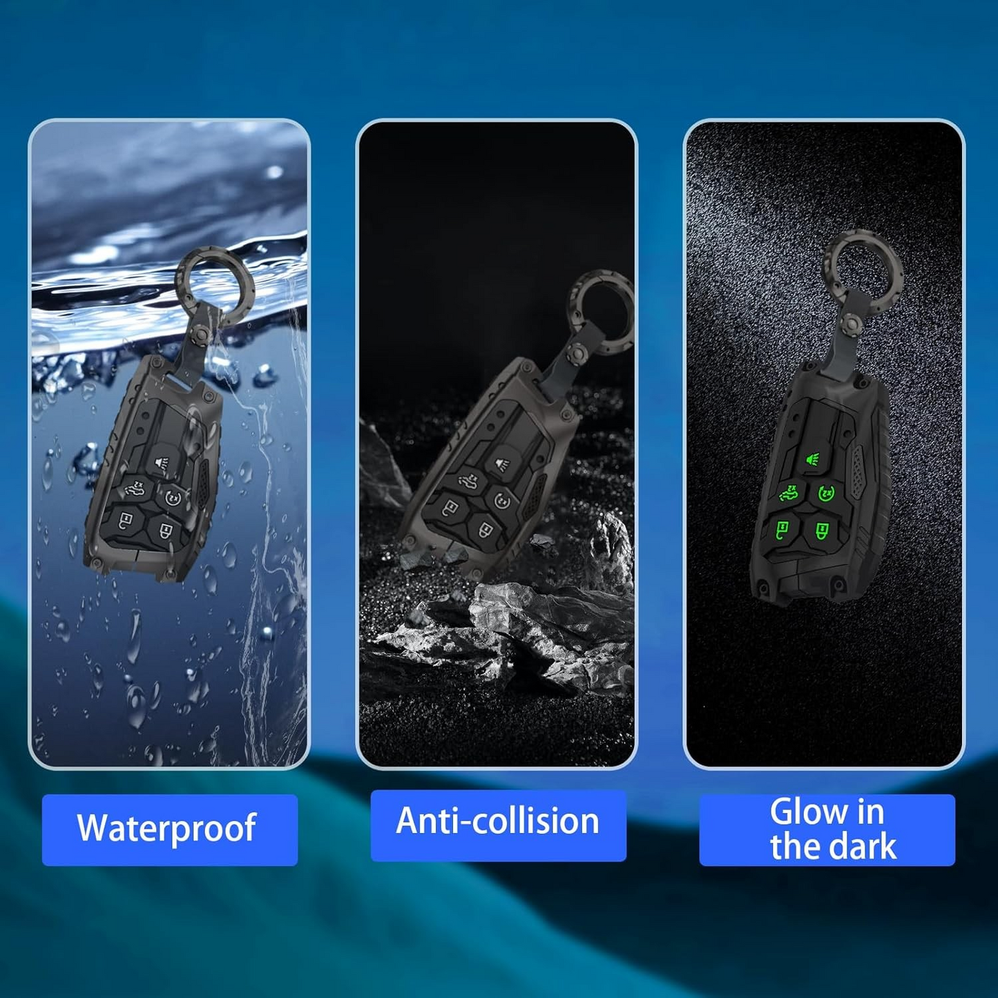 Key Fob Case Cover 5-Button Compatible with GMC Remote Fob Case Metal Shell with Key Chain Protector Key Case Shell with Keychain