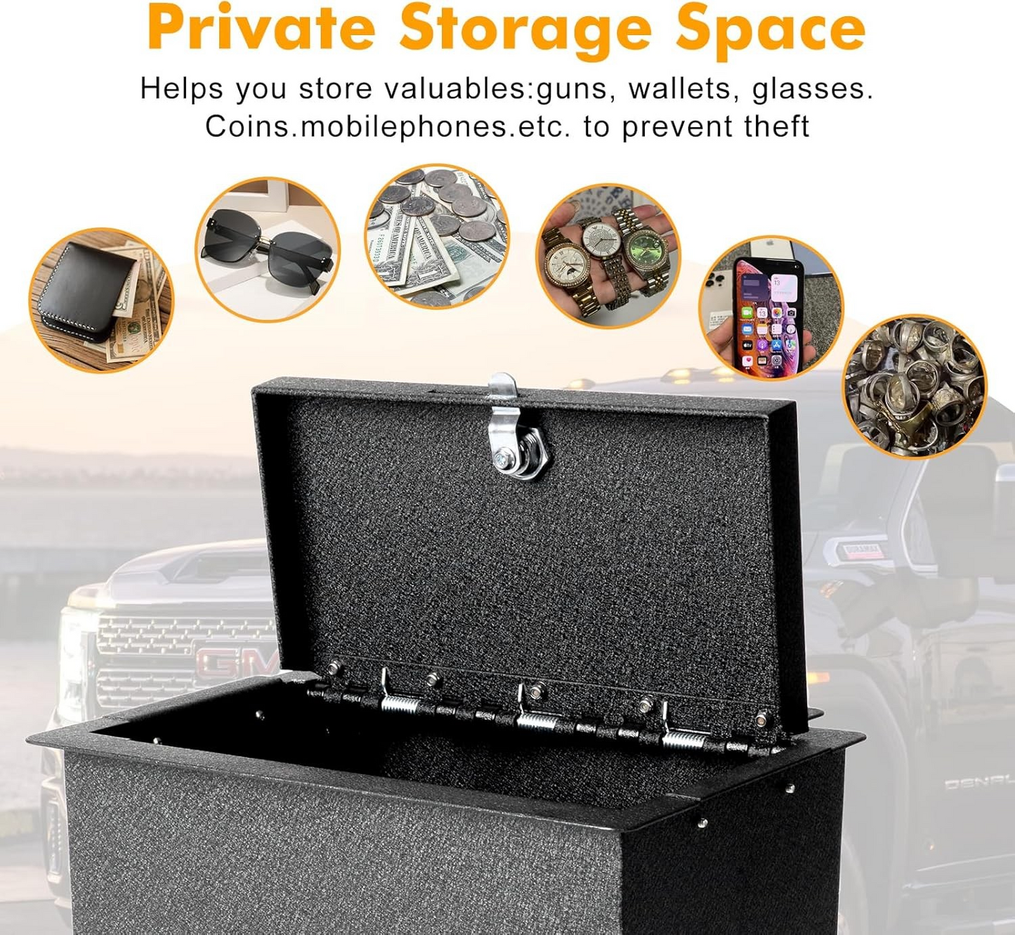 Center Console Safe Compatible with 2019-2022 Silverado 1500 / GMC Sierra 1500 and 2020-2023 Silverado 2500/3500 HD/GMC Sierra 2500/3500 HD Advanced Security Box with Mechanical lock