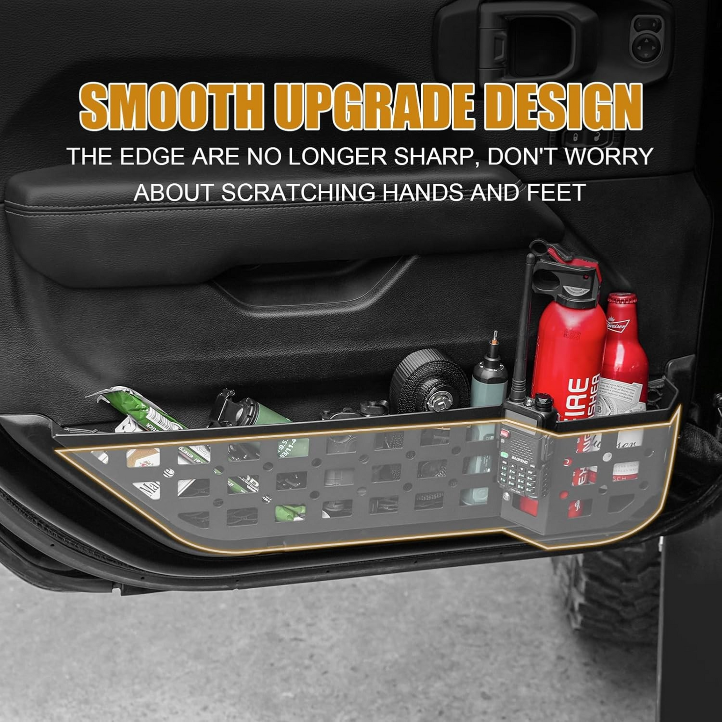 Guina Front Door Organizer Tray and Storage Box Compatible with Jeep Wrangler JL JLU 4XE 2018-2025 & Gladiator JT 2020-2025 Accessories | Aluminum Door Side Insert Organizer with Tactical Design