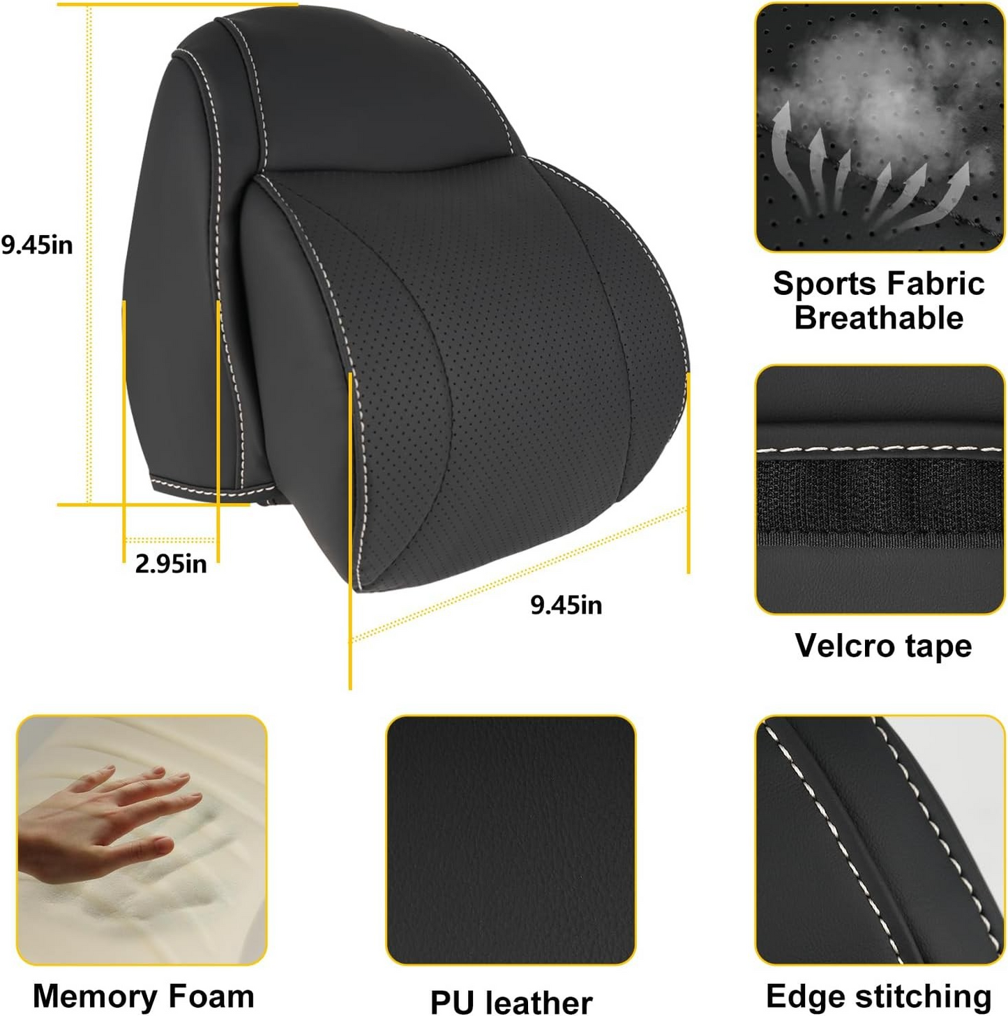 MAIKER Neck Pillows Compatible with 2021-2024 Ford Bronco 2/4 Door Softness Driver Front Seat Headrest Pillow 100% Memory Foam and Breathable Cover, 1pc