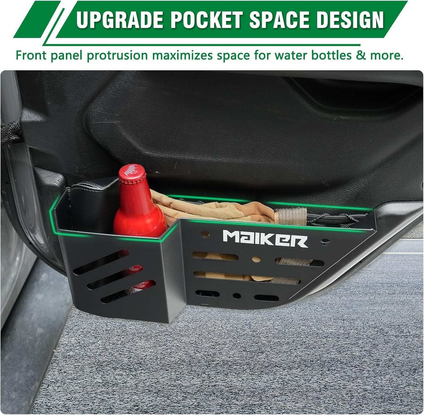 MAIKER Metal Rear Door Pocket Storage Box Compatible with 2018-2024 Jeep Wrangler JL JLU 4XE & 2020-2024 Gladiator JT, Molle Panels Door Organizer Replaces Sagging Nets, 2PCS