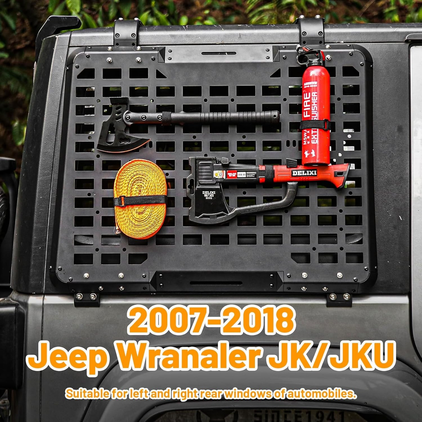 2 Pack Rear Window Molle Panel, Modular Storage Panel System Rear Window Protective Decoration Compatible with 2007-2018 Jeep Wrangler JK 4 Doors-Aluminum Alloy (Driver Side and Passenger Side)