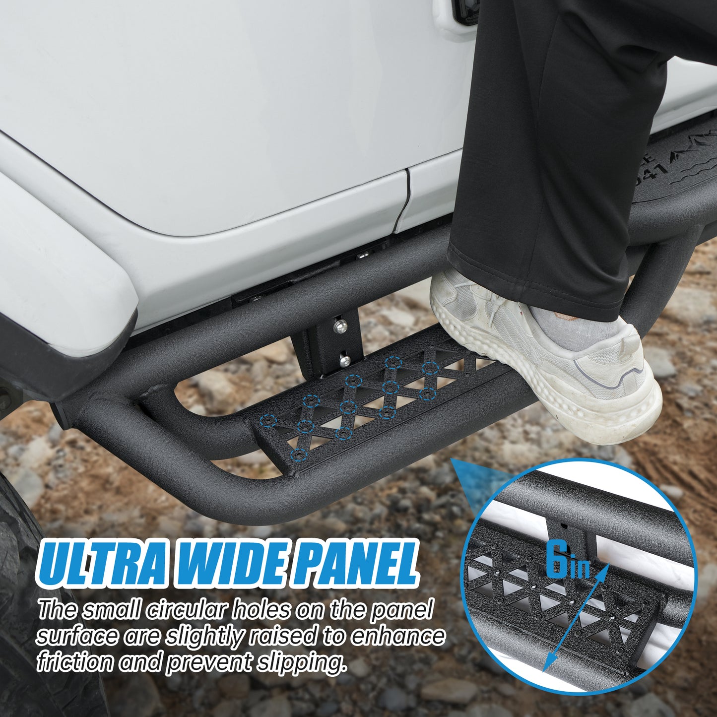 Coated Black Carbon 6-Inch 2-Stairs Side Step Rails Step Bars Steel Nerf Bars Running Boards Compatible with Jeep Wrangler JL 4 Doors 2018-2025 For Off-Road Protection Direct Bolt-On Installation