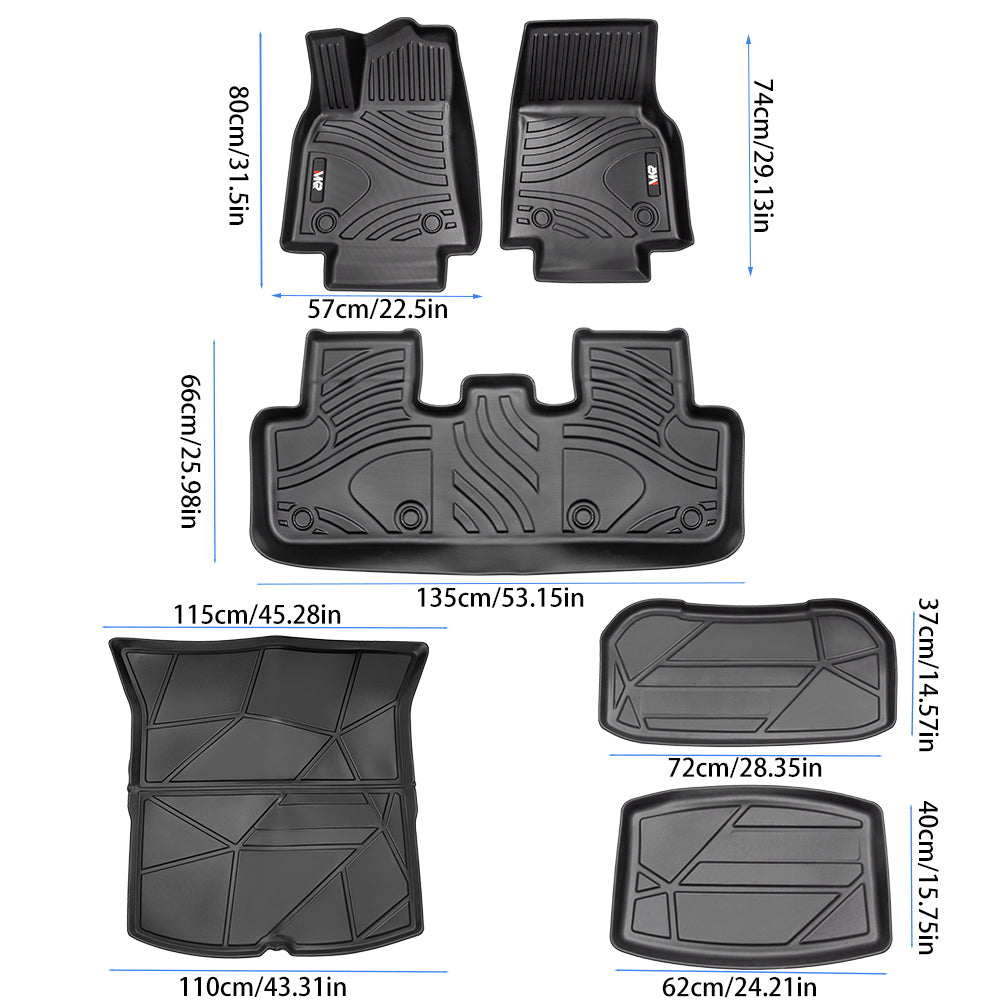 All-Weather TPE Floor Mats for Tesla Model Y 2021-2022 - Waterproof, Anti-Slip, Full Coverage Car Floor Liners 6 PCS set