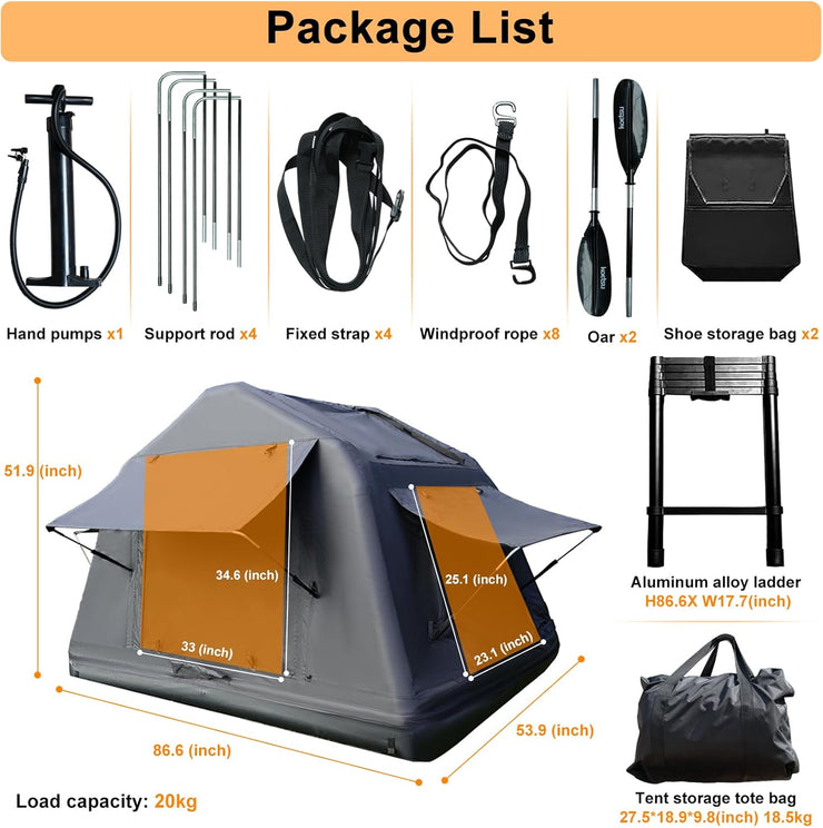 3 in 1 Multifunctional Rooftop Overland Water Camping Inflatable Waterproof Tent With Ladder (SUVS / Jeep / Bronco / Trucks)