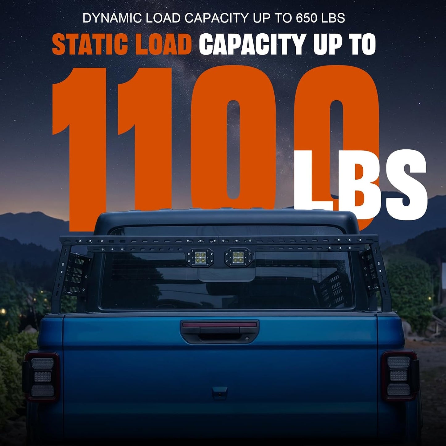 Universal Adjustable Truck Bed Rack, 3-Way Adjustable Width Length & Height, Ladder Rack with LED Lights & MOLLE Panels, 1100LBS Capacity for Gladiator JT Tacoma Frontier GMC Canyon Colorado Ranger