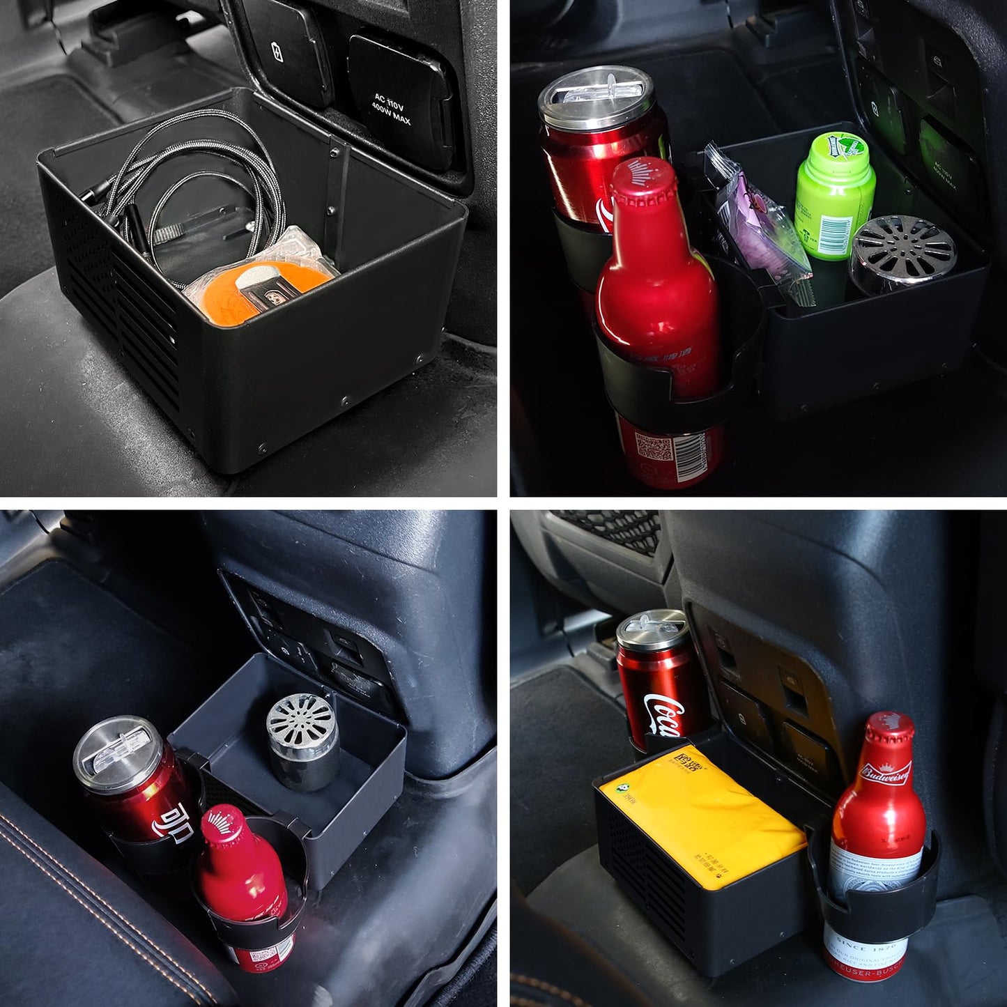 Rear Seat Cup Holder Floor Console Storage Box US Flag (21-23 Ford Bronco 2021 2022 2023 2/4 Door, Not Sport)