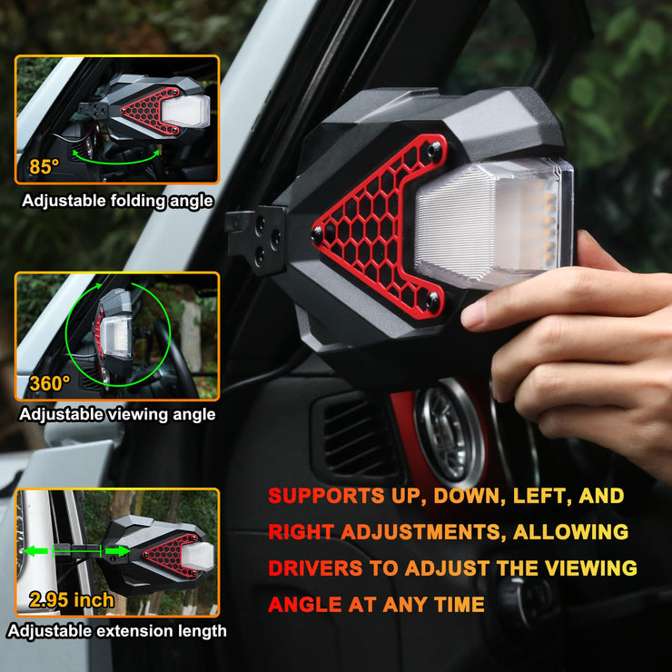 2PC Mirrors Doors Off with Light (24-25 Jeep Wrangler JL Gladiator JT)
