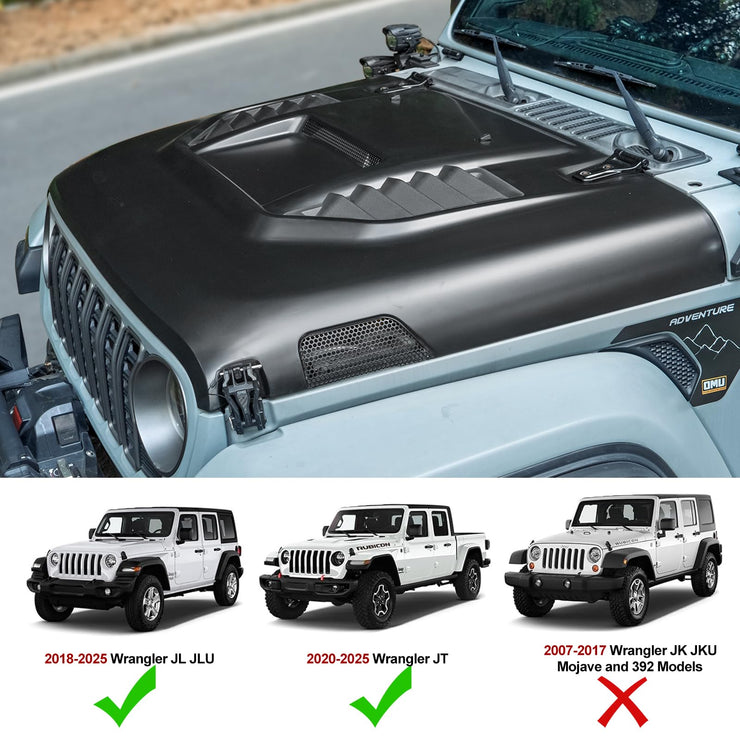 10th Anniversary Edition Metal Replacement Vented Heat Dispersion Hood (18-24 Jeep Wrangler JL JLU & 20-24 Gladiator JT, Not Fit Mojave and 392 Models)