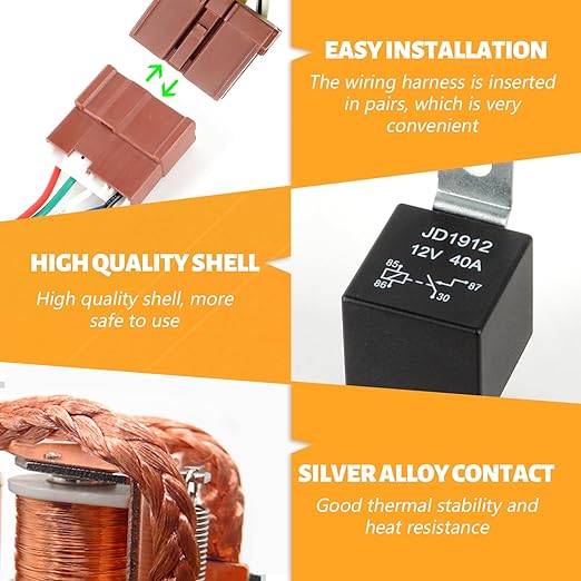 Maiker Kit de conversión de relé principal Juego de interruptores y arrancadores automáticos Relé de 4 pines para camión con arnés de 5 cables de cobre estañado resistente para Honda Civic 94-01 Integra 97-01 CRV Accord, 12 V 40 A 