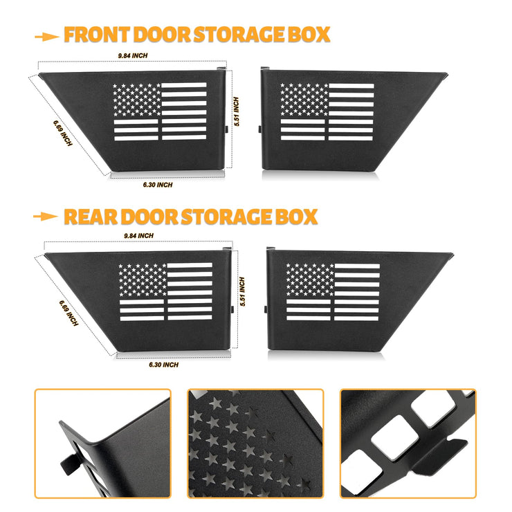 2PC Metal Front & Rear Door Storage Box Door Side Insert Organizer Box Pockets (07-18 Jeep Wrangler JK 4 Door)