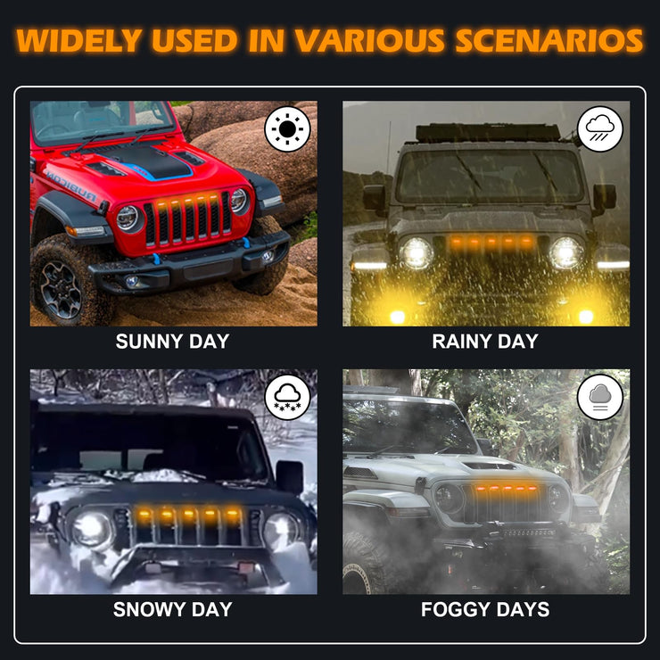 5PCS Amber LED Grille Lights (24-25 Jeep Wrangler JL JLU & Gladiator JT)