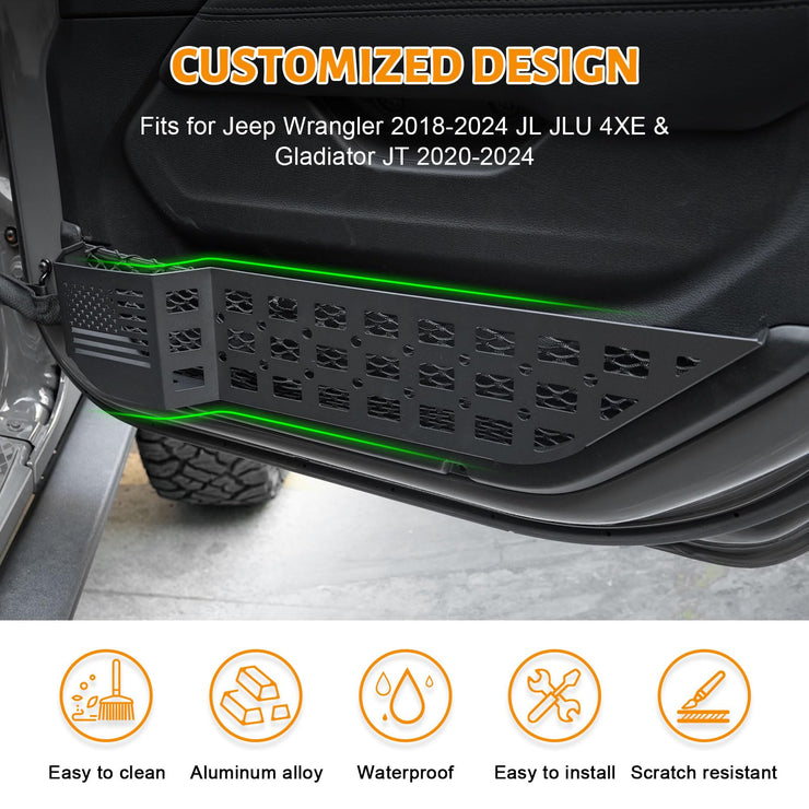 2 Pieces Metal Front Door Side Insert Organizers Box for Replace Sagging Nets (18-24 Jeep Wrangler JL JLU 4XE & 20-24 Gladiator JT)