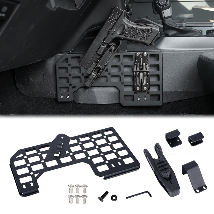 Gun Holder with Molle Panel (21-25 Ford Bronco), Polymer Fast Holster, Center Console Metal Pistol Holster Available for Glock 9mm/SW40/357/G17/G19/P320