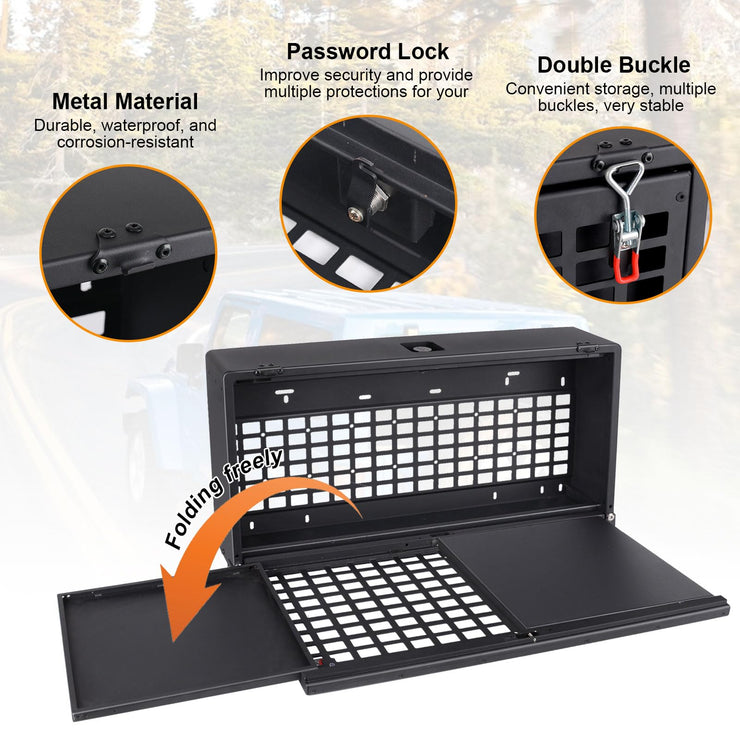 Multi-Functional Rear Foldable Table Cargo Shelf Storage Molle Panel Camping Desk (07-18 Jeep Wrangler JK JKU / 18-24 Jeep Wranger JL JLU）