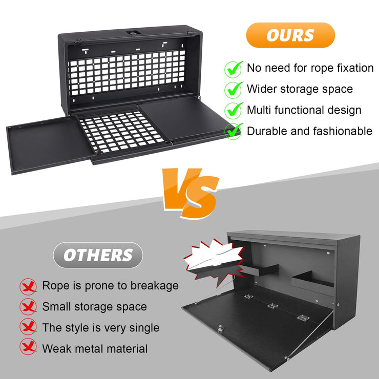 Multi-Functional Rear Foldable Table Cargo Shelf Storage Molle Panel Camping Desk (07-18 Jeep Wrangler JK JKU / 18-24 Jeep Wranger JL JLU）
