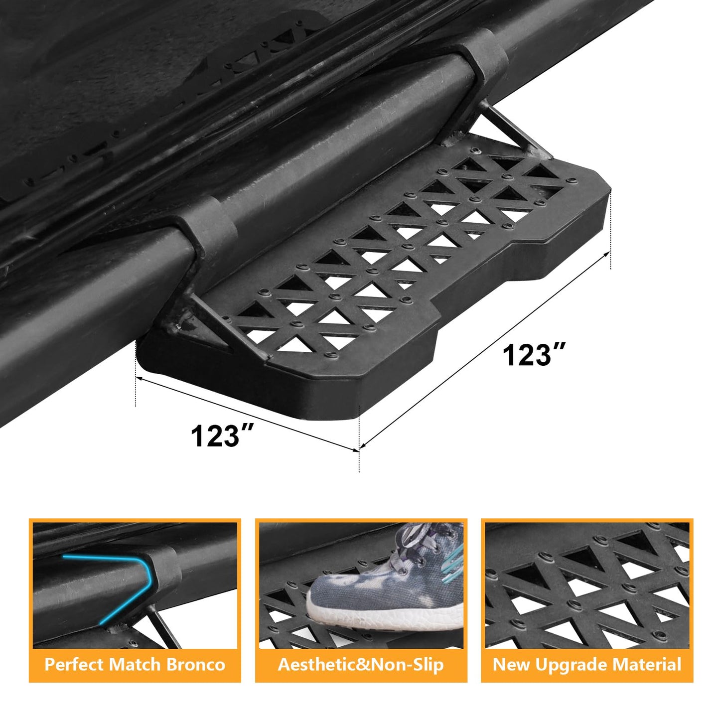 Rust-Resistant Powder Coating Metal Running Boards (21-24 Ford Bronco)