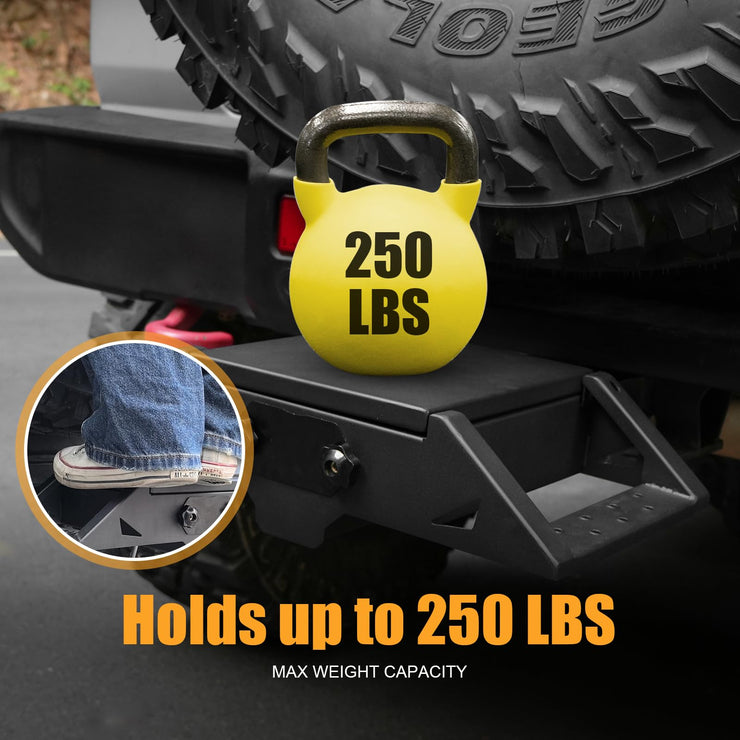 Anti-Theft Hitch Step for 2" Receivers - Secure Rear Bedstep with Bumper Protection - Lockbox Storage & All-Terrain Durability,for Trucks, SUV and More