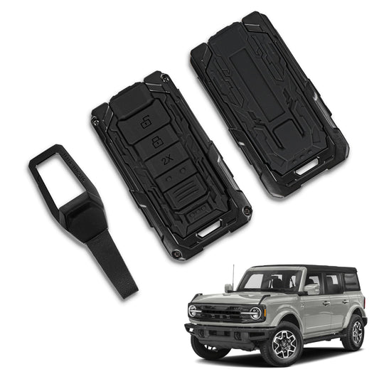 Zinc Alloy Key Fob Cover for Ford Bronco Mustang F150 and More 2017 to 2024 Durable Protective Case with Keychain