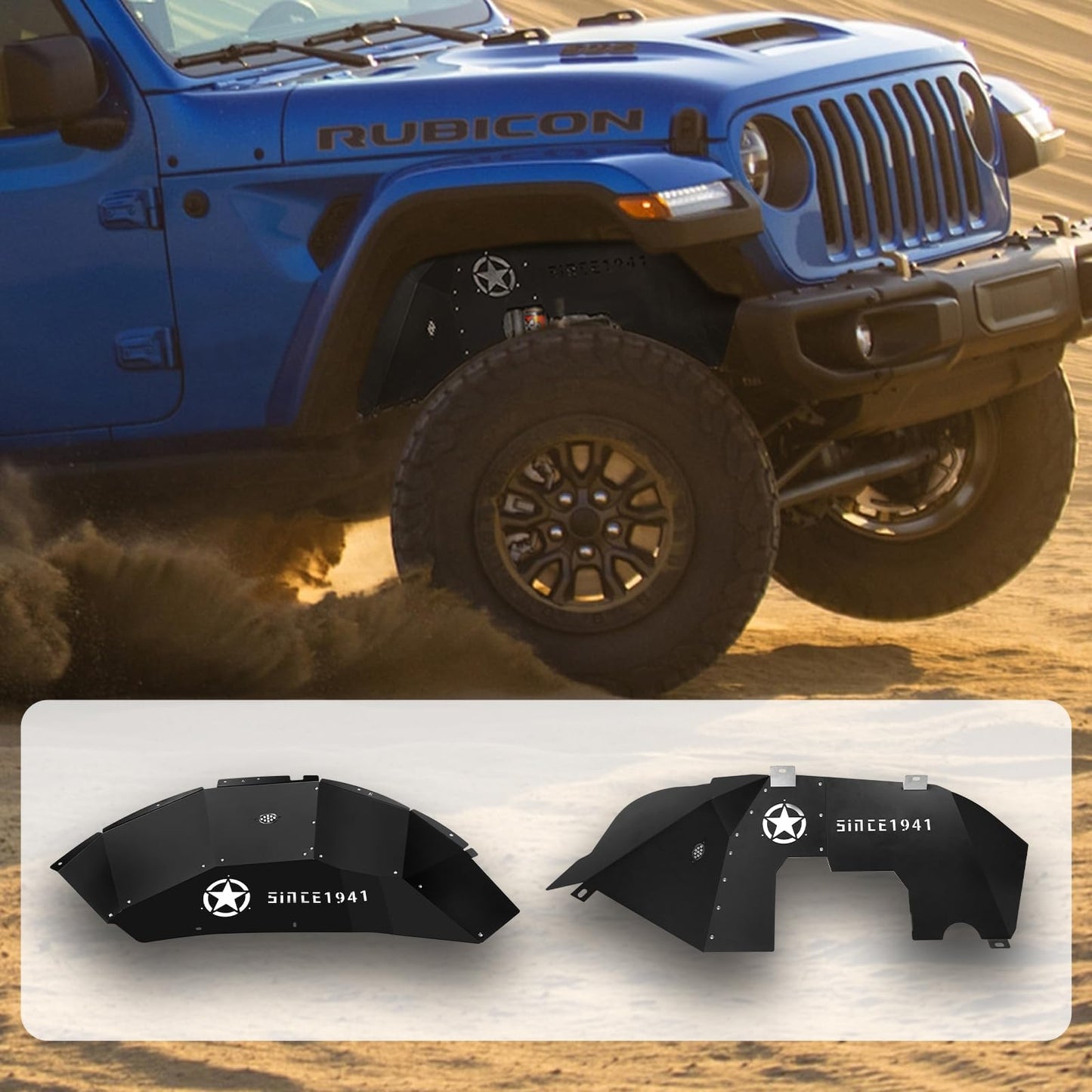 4PC Front & Rear Inner Fender Liners Wheel Cover ith Light & Star Logo (18-24 Jeep Wrangler JL JLU)