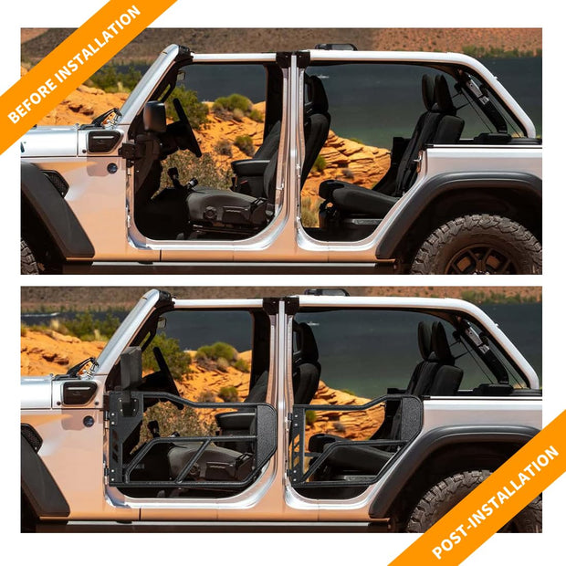 Tubular Half 4 Doors with Side View Mirrors, Off-Road Steel Doors for Summer Trail Adventure（18-24 Jeep wrangler JL JLU, 20-24 Gladiator JT）