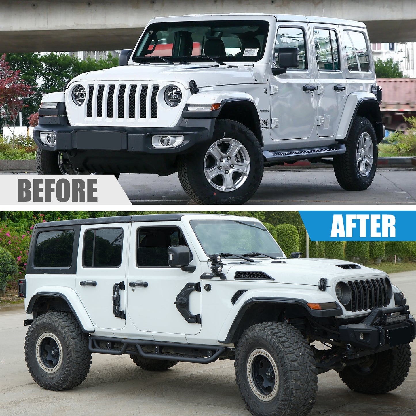 Coated Black Carbon 6-Inch 2-Stairs Side Step Rails Step Bars Steel Nerf Bars Running Boards Compatible with Jeep Wrangler JL 4 Doors 2018-2025 For Off-Road Protection Direct Bolt-On Installation