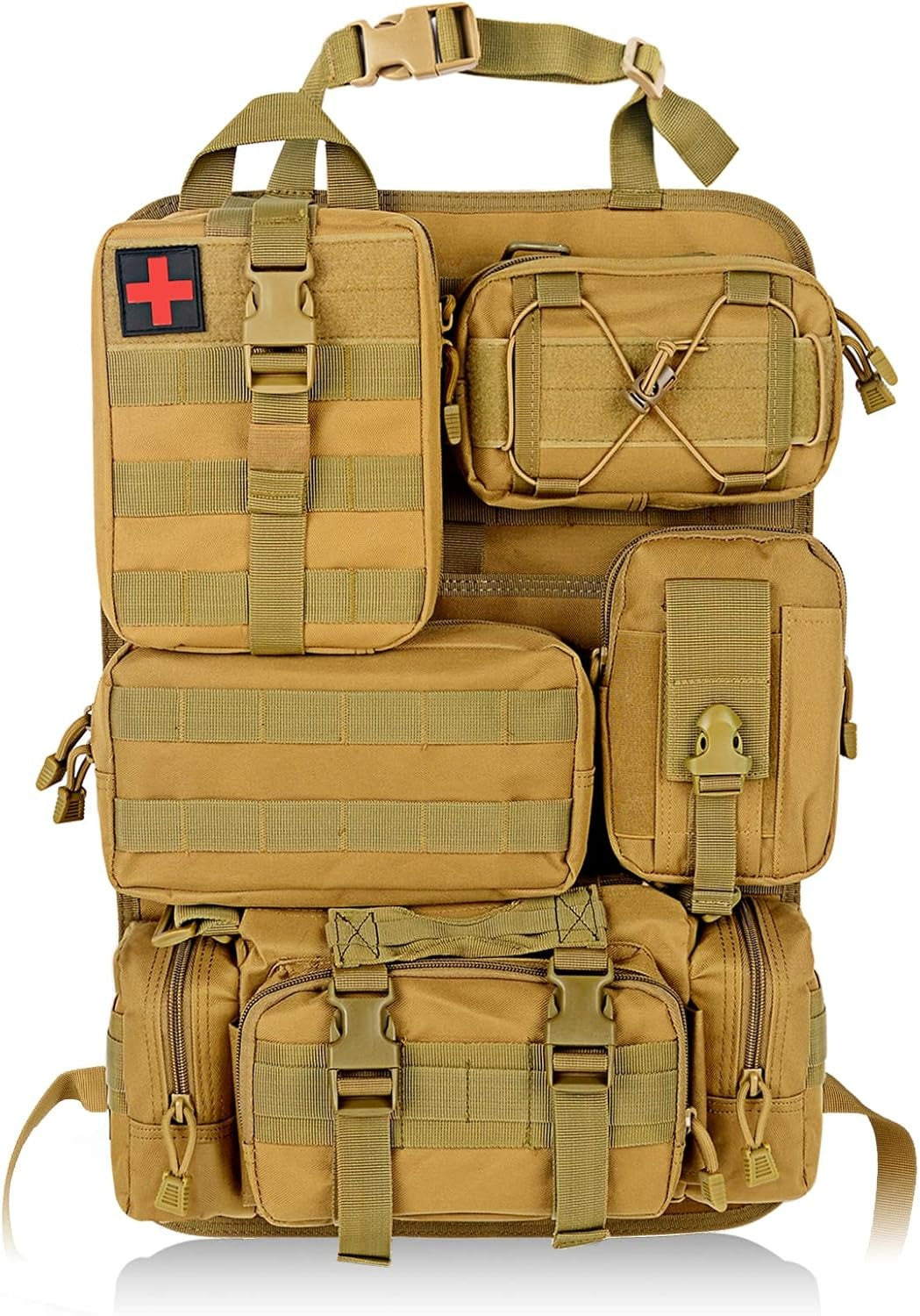 Universal Tactical Vehicle Back Seat Organizer with 5 Molle Pouch Molle Pouches Truck Seat Organizer Tactical Gear for Car Truck Ford Jeep Vehicle