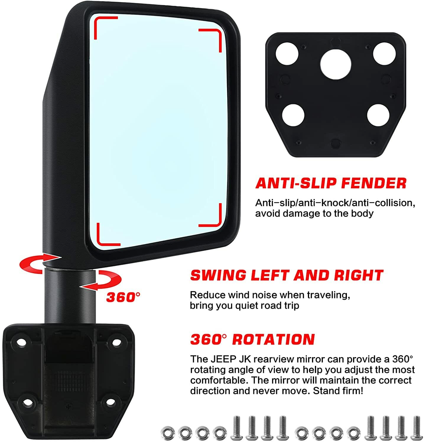 MAIKER Mirrors for Half Doors Fits with tubular doors Side View Mirror Reflection Mirrors Compatible with 2007-2025 Jeep Wrangler JK JL Gladiator JT & 1987-1995 Jeep Wrangler YJ