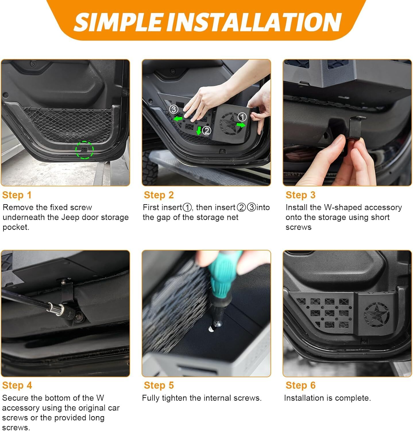 FUNY Rear door storage box Compatible with 2018-2025 Jeep Wrangler JL JLU & Gladiator JT, Door Side Insert Organizer Box Metal Door Net Pocket ReplacementDoor Organizer Panel, 2PCs