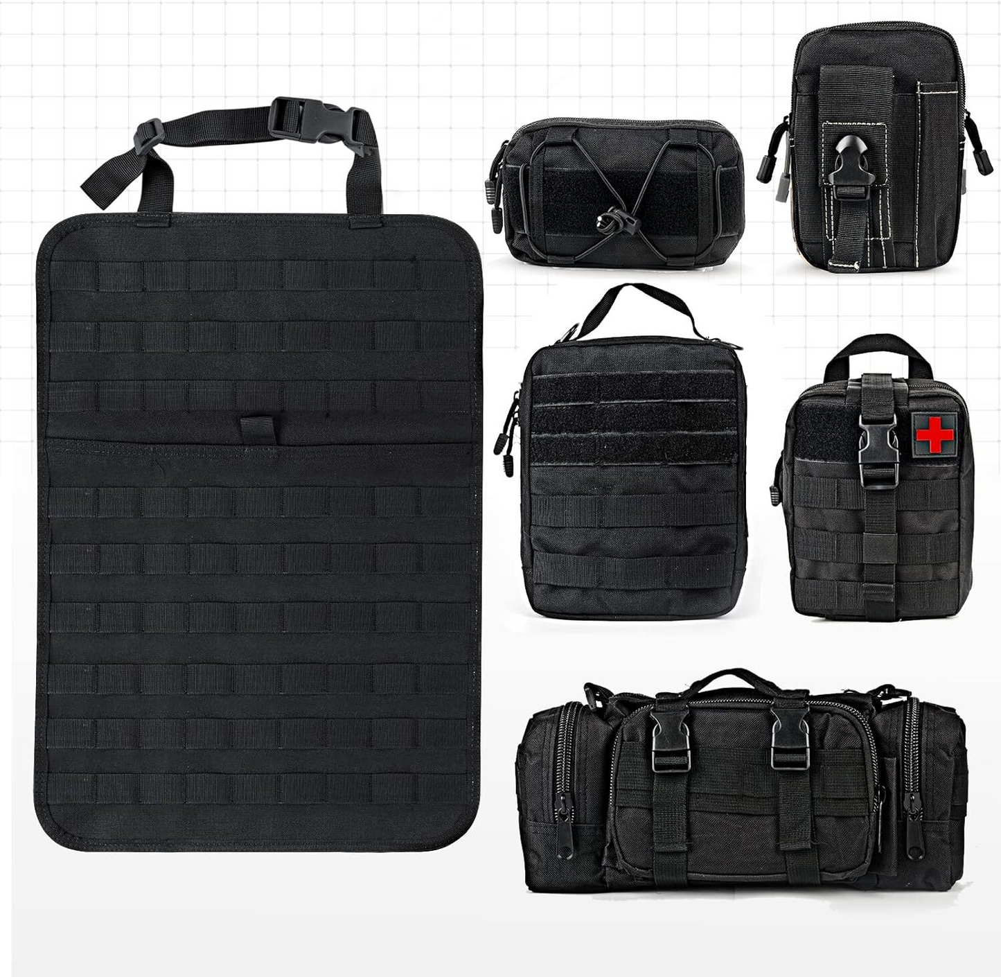 MAIKER Tactical Car Seat Back Organizer, Upgrade Tactical Vehicle Panel Organizer with 5 Detachable Molle Pouch, Universal fits for Most of Vehicle