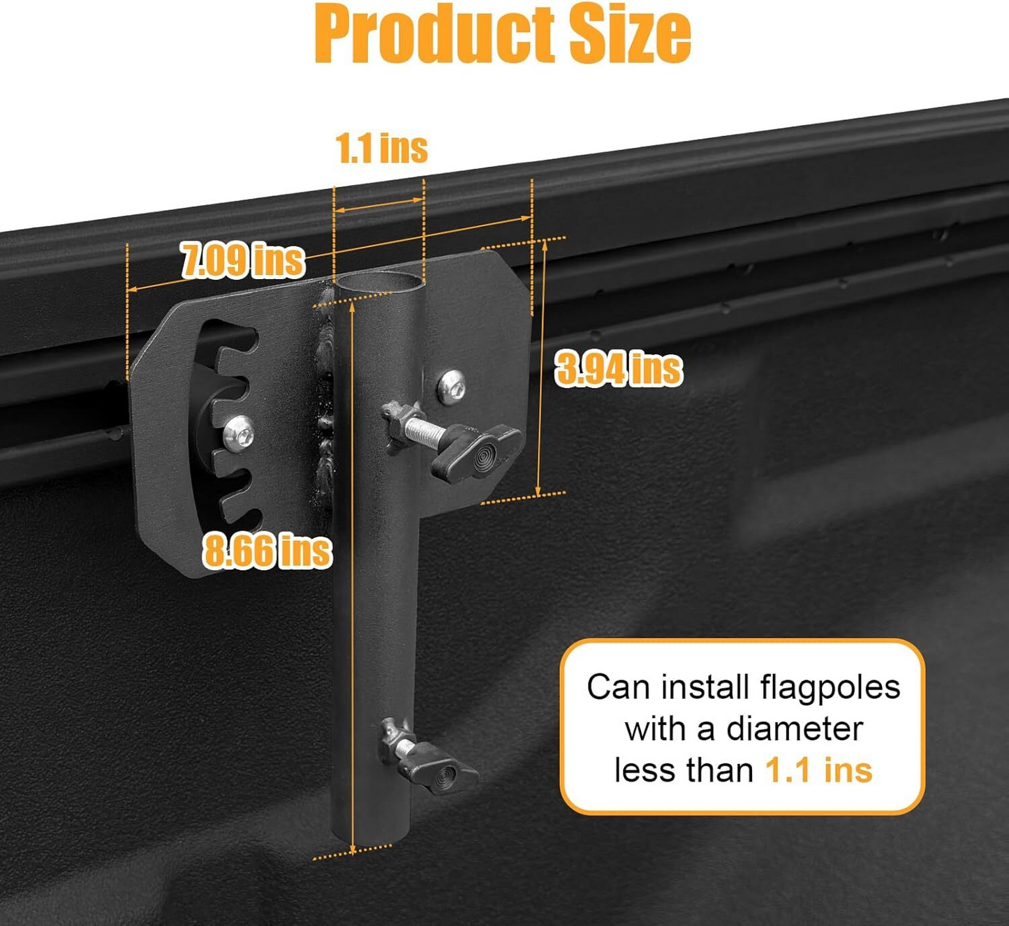 Truck Bed Flag Pole Mount Compatible with 2020-2024 Jeep Wrangler Gladiator JT & Tacoma Bed Rail Flag Pole Holder Fits Up to 1.12 Inch Diameter Flagpole